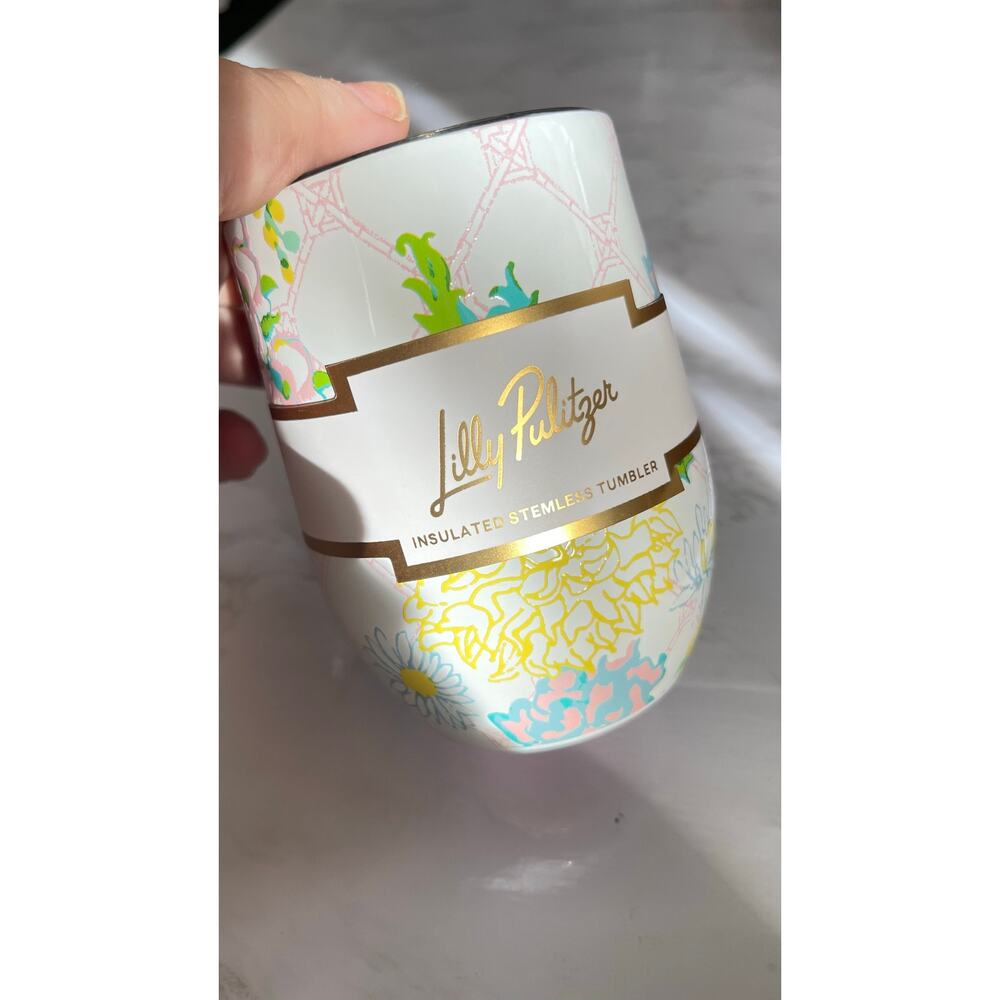 Lilly Pulitzer Stemless Wine Coffee Steel Travel Tumbler 12oz Cup Lilly Garden - Picture 8 of 8